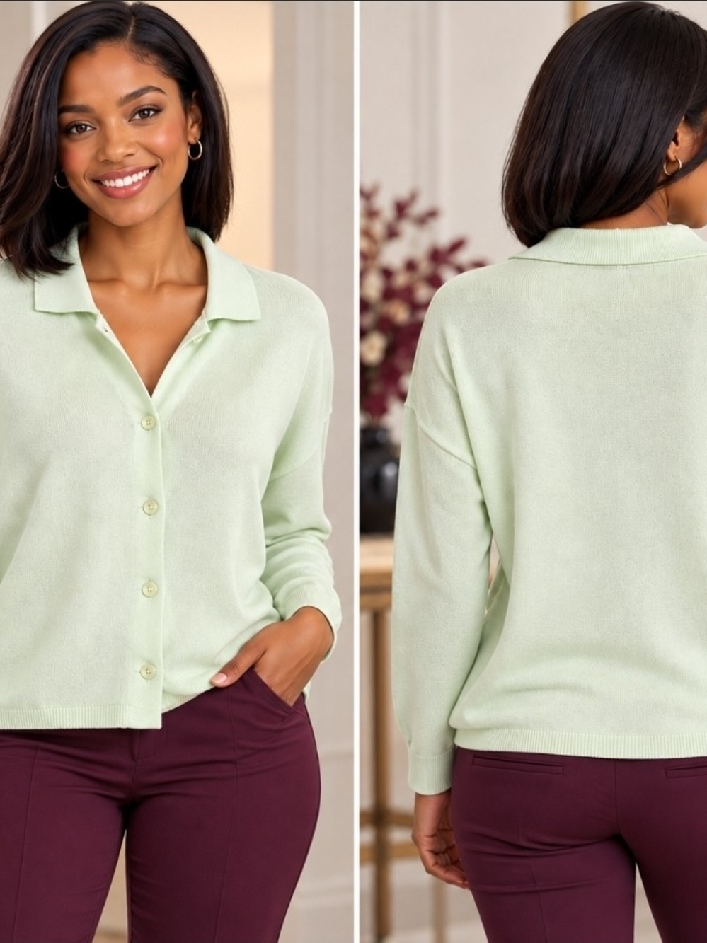 Vintage Avalin Mint Green 100% Cotton Button Front Cardigan Size Small Made USA
